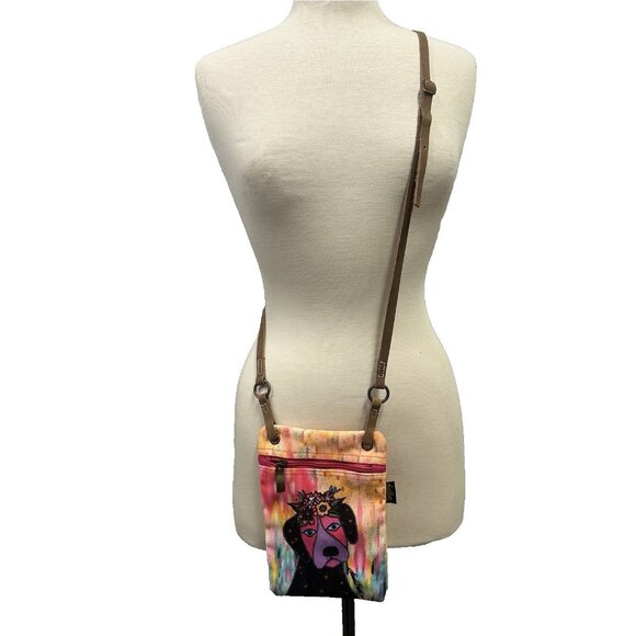 Laurel Burch Dog Print Crossbody Bag Small Canvas Purse Sun N Sand Adjustable - Picture 2 of 10